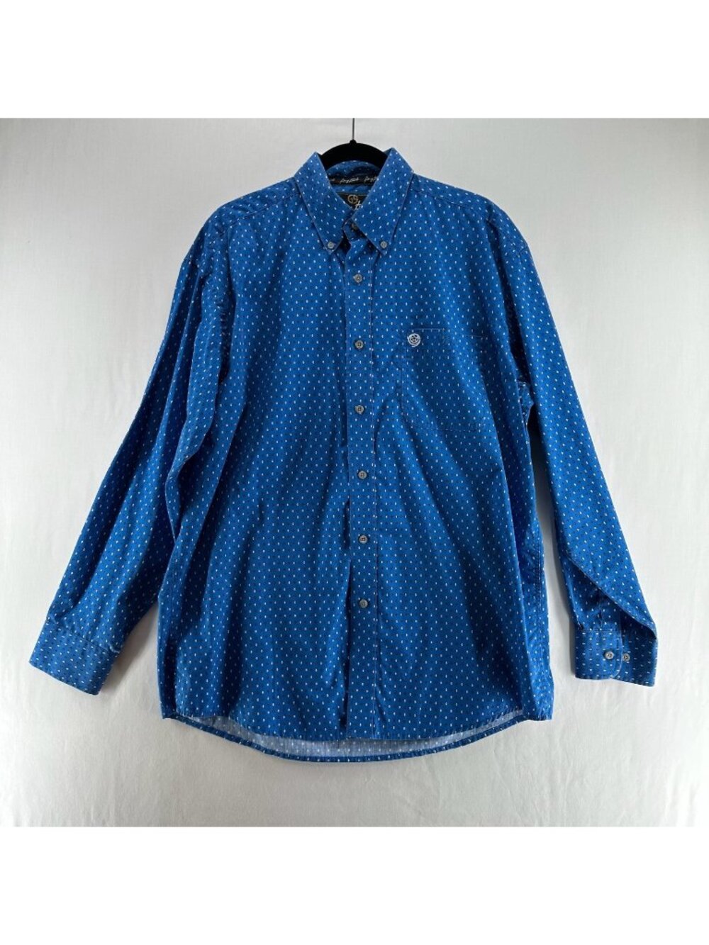 Wrangler George Strait Western Shirt Mens L Geometric Long Sleeve Button Up Blue